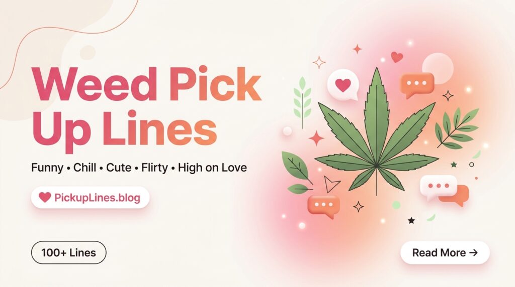 Find chill, funny, flirty, and PG-13 weed pick up lines for texts, Tinder, captions, and smoke buddies. Copy a line or use the free generator.
