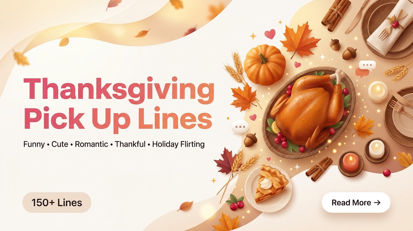 Funny, cute, flirty, cheesy and food-inspired Thanksgiving pick up lines for Friendsgiving, texts, dating apps, holiday parties and your favorite dinner companion