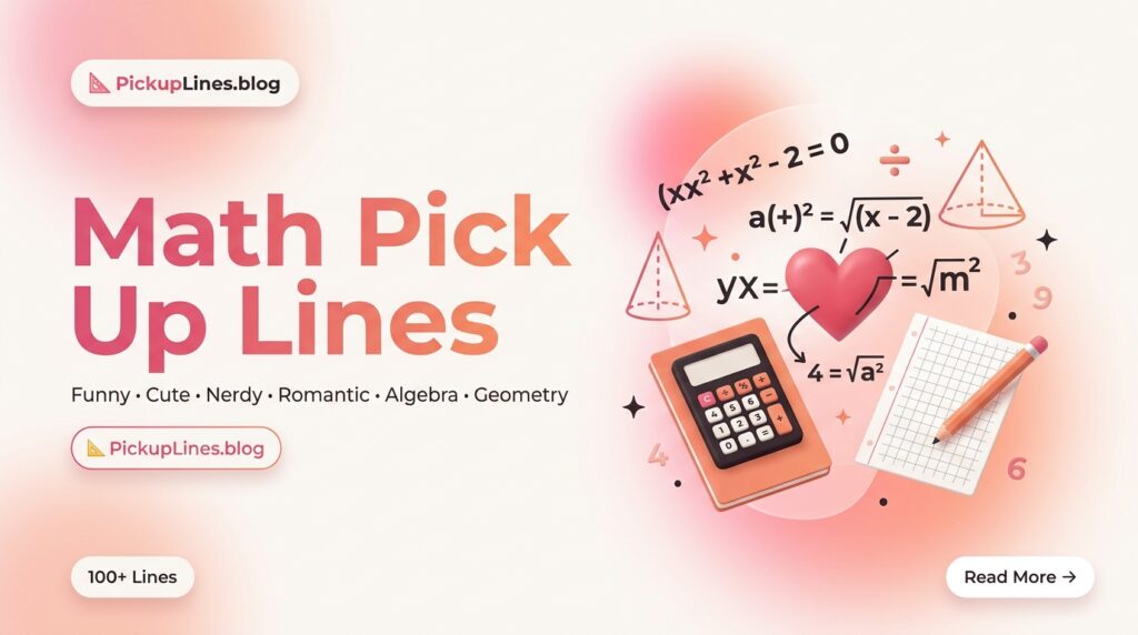Find clever math pick up lines for crushes, texts, Tinder, students, and teachers. Browse algebra, geometry, nerdy, cute, dirty, and funny lines.
