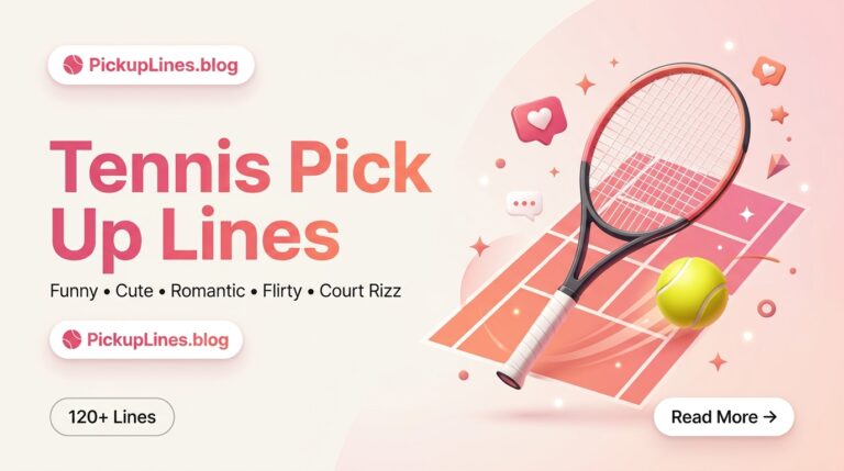 180 funny, flirty, cute, dirty, romantic, and rizz tennis pick up lines for texts, DMs, dating apps, and court-side conversations.