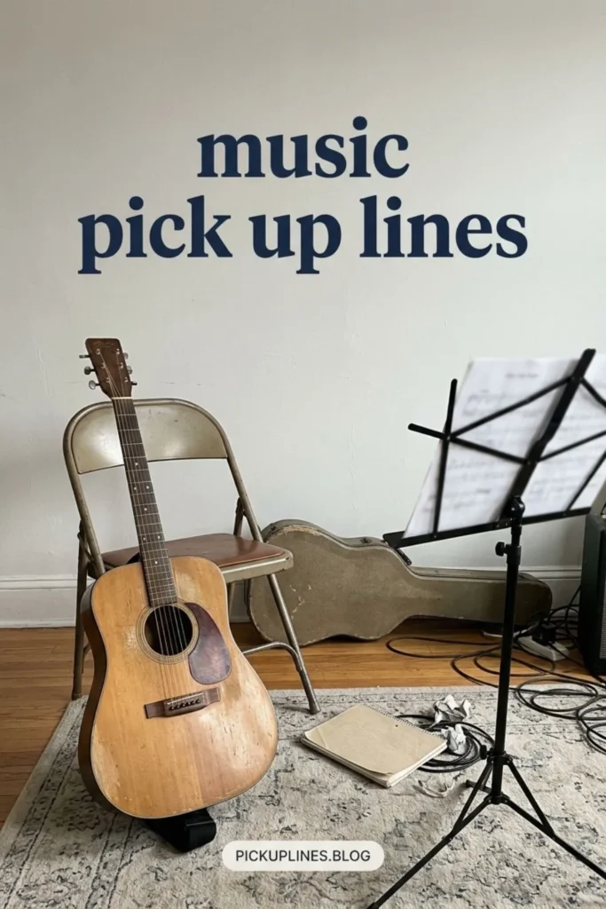 Acoustic guitar and music stand in a practice room