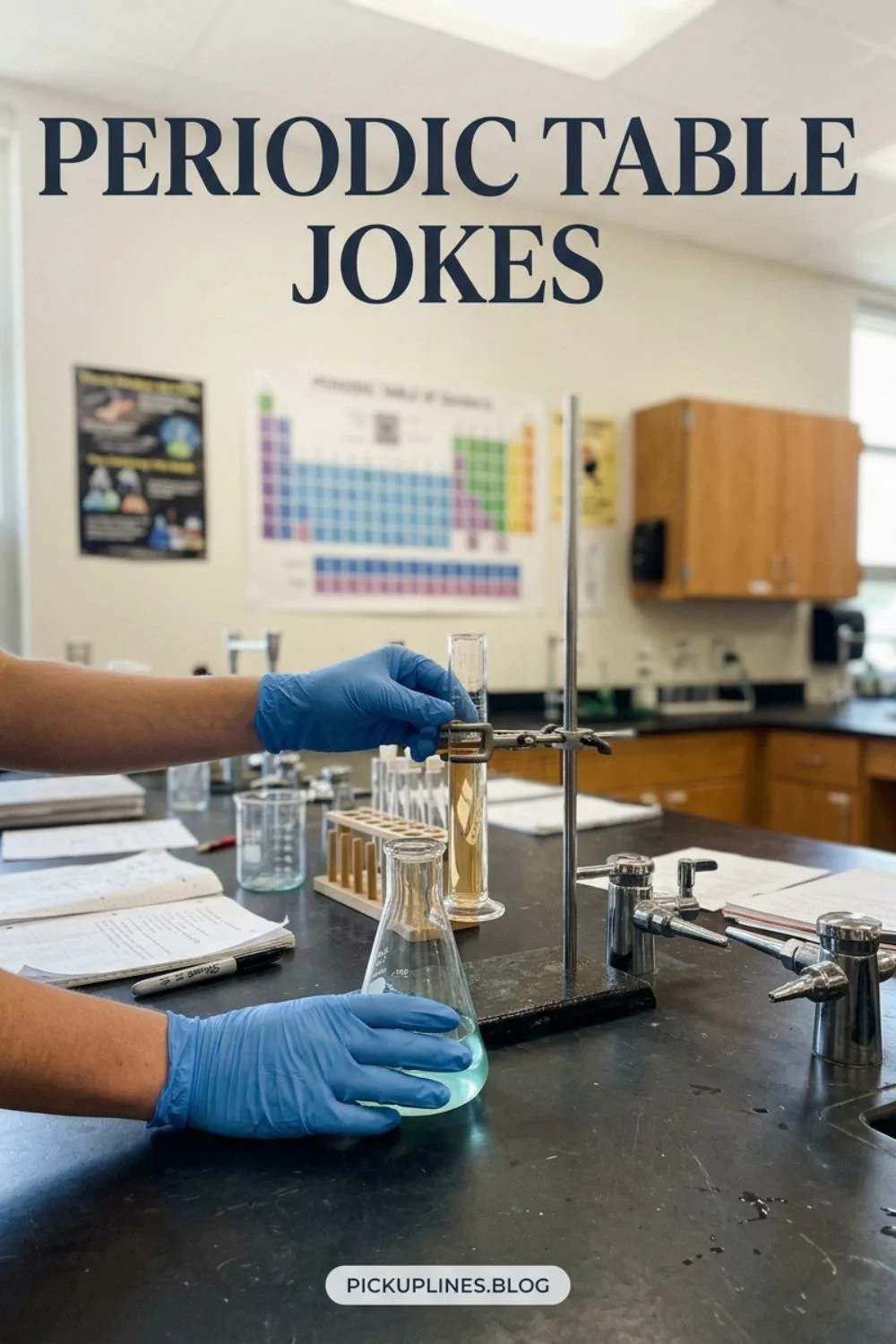 Hands examining glassware in a laboratory