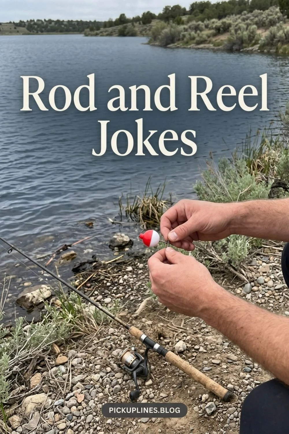 Hands adjusting a fishing bobber and line