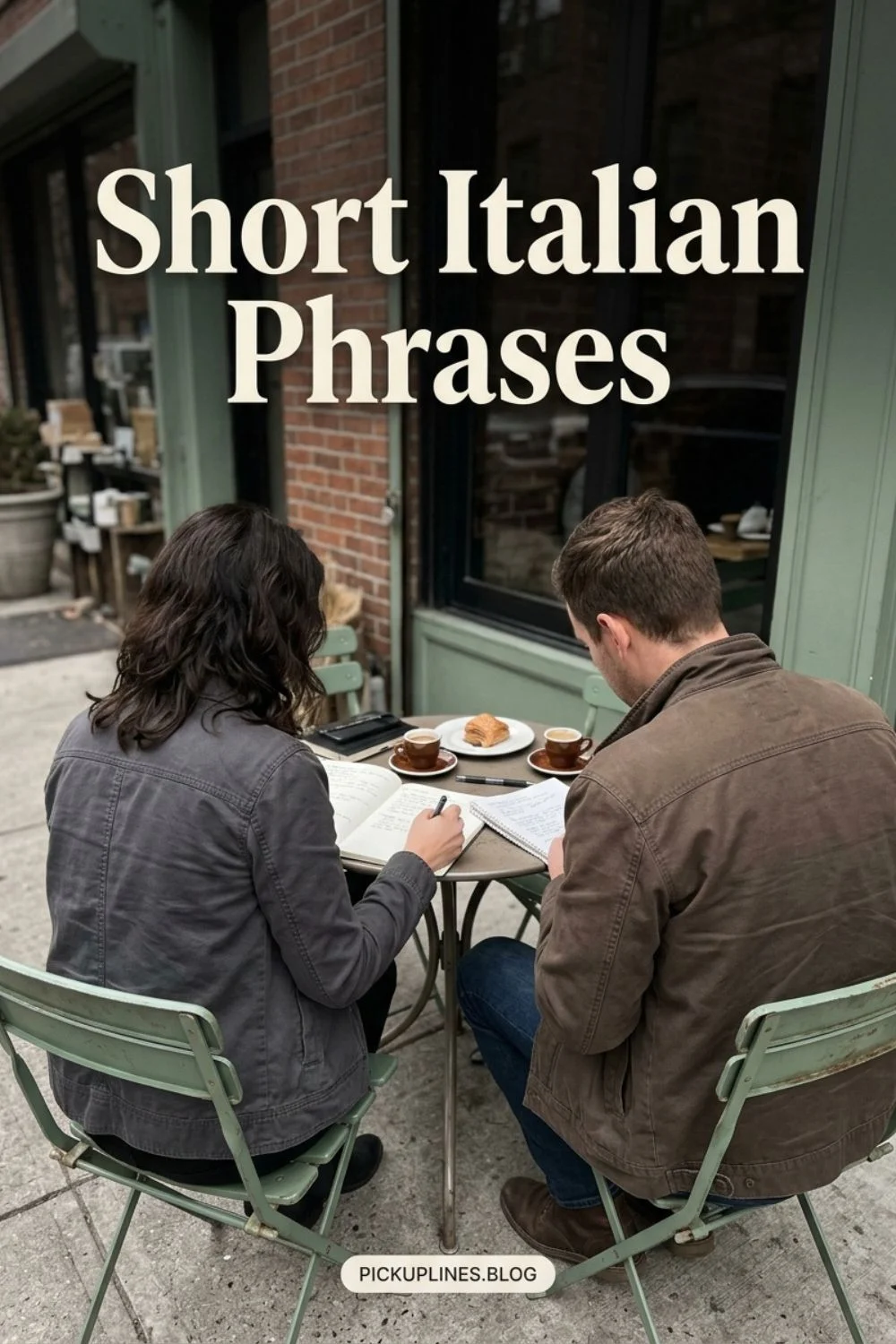 Adults practicing Italian words in a café