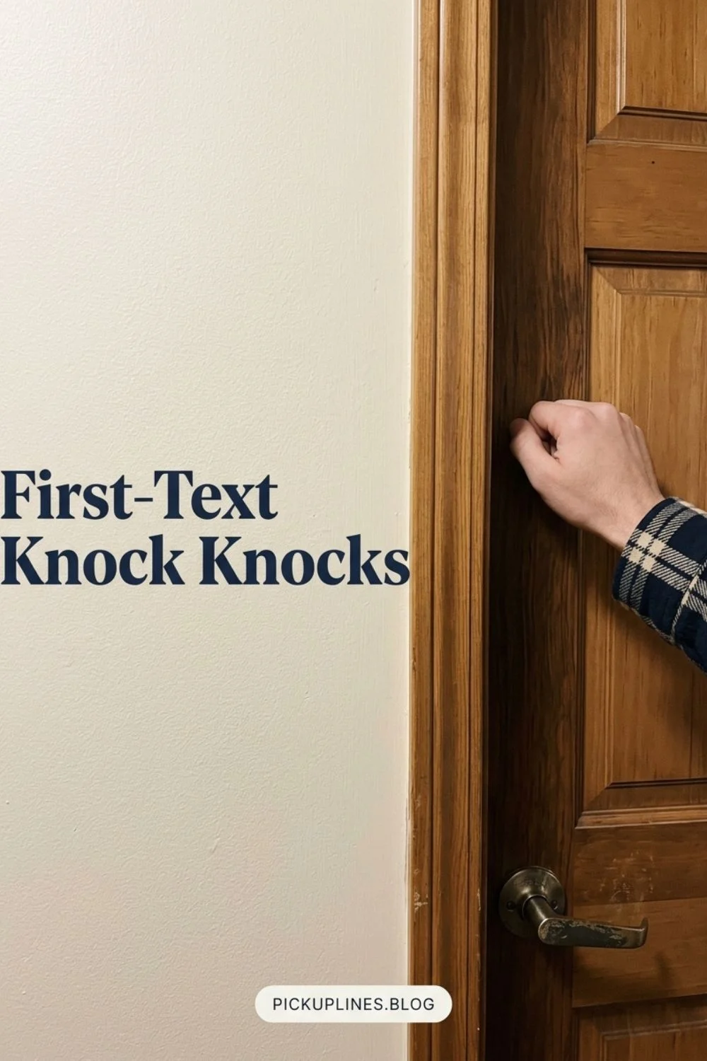 Hand tapping on a wooden door
