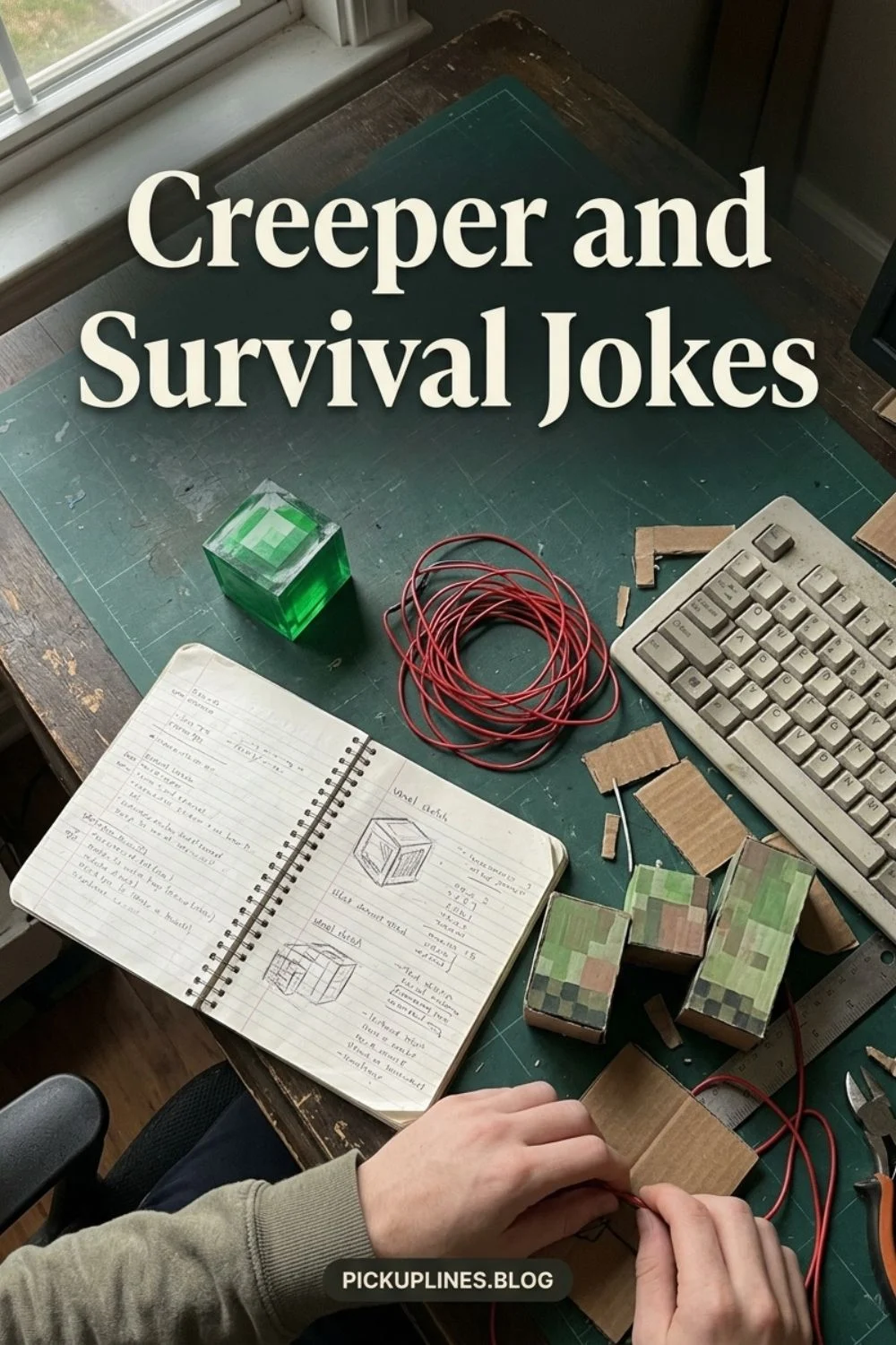 Minecraft-themed Creeper and survival craft display