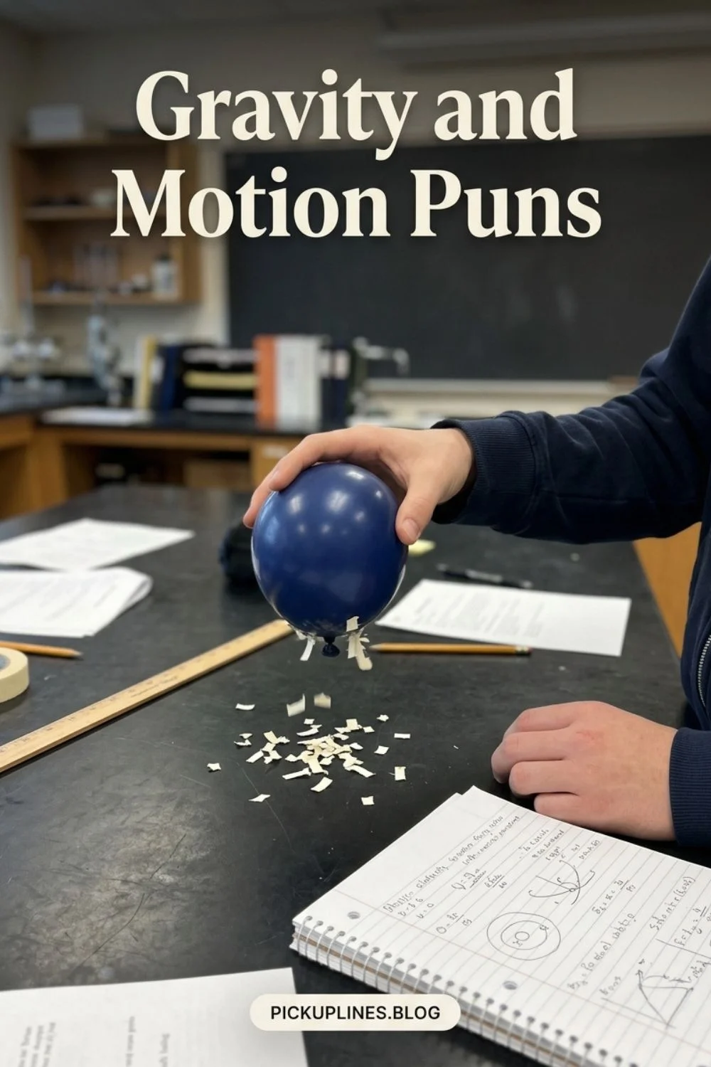 Hands demonstrating gravity and motion with a ball