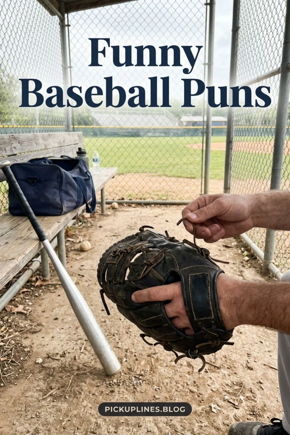 Close-up of hands adjusting a baseball glove