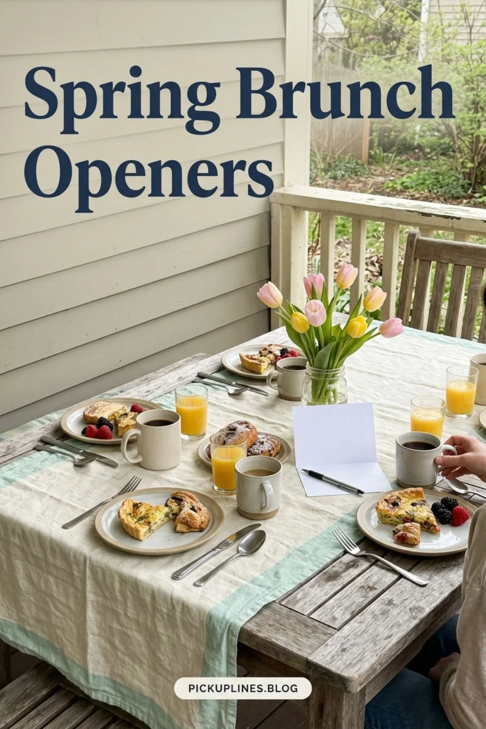 Spring brunch table with a greeting card