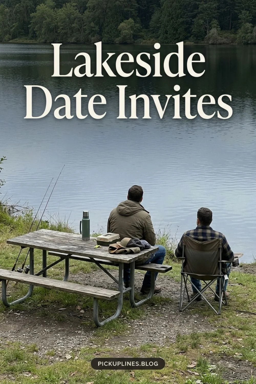Lakeside picnic bench for a fishing date invite