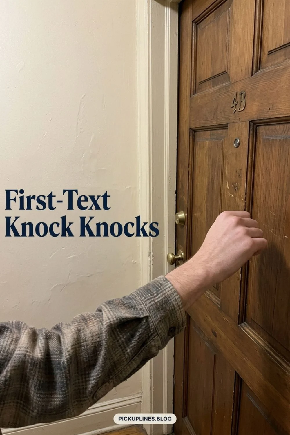 Hand knocking on a wooden door for a lighthearted opener